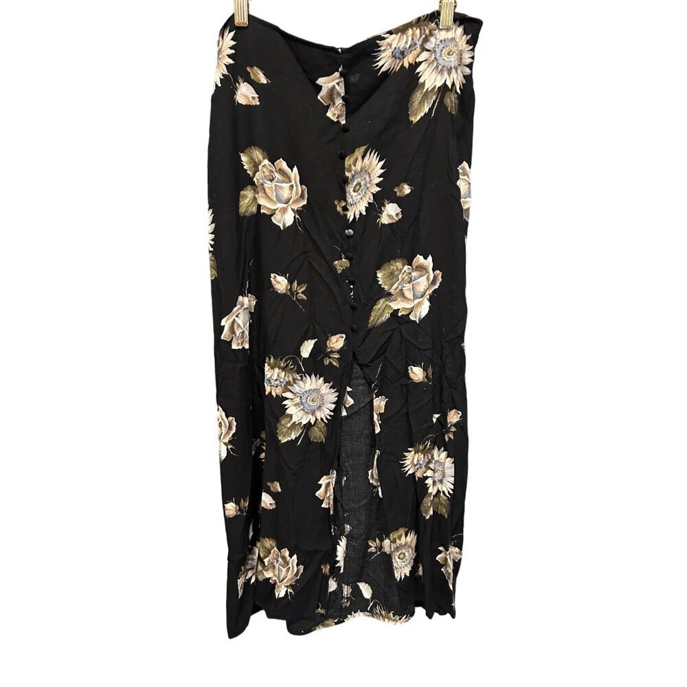 Vintage TamiPa Floral Black Button Down Skirt Size 14